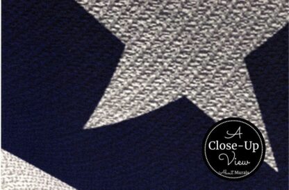 A close-up view of a white star on navy blue fabric in an American flag wallpaper from About Murals.