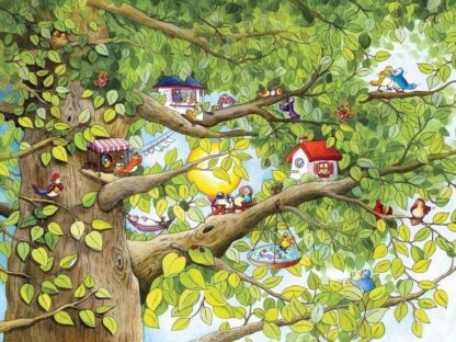 Bird Tree Wallpaper is a kids mural with adorable birdies living in a tree house from About Murals.