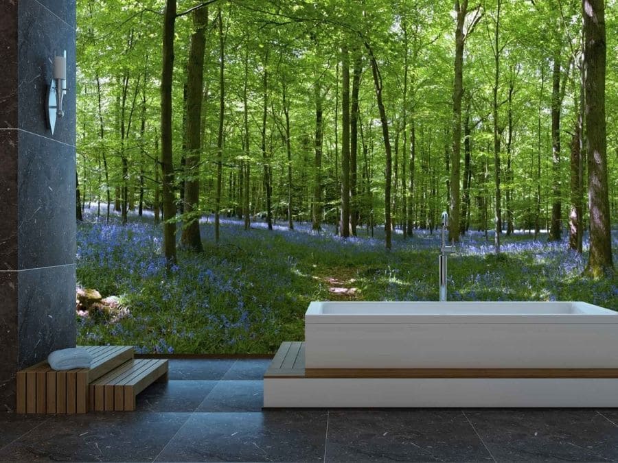 Bluebell Forest Wallpaper on a Bathroom Wall from About Murals