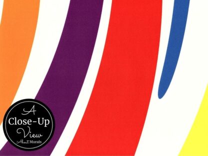 A close-up view of an orange, purple, red, blue and yellow swirl from About Murals.