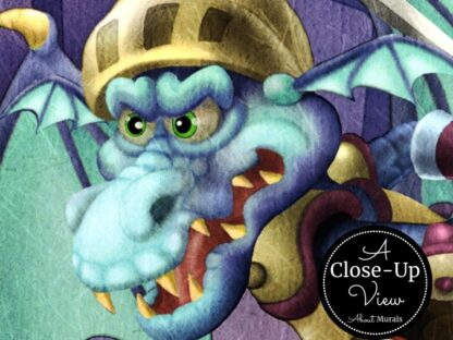 A close-up view of a turquoise dragon from a cute dragon wallpaper called Dragon Festival Wall Mural from About Murals.