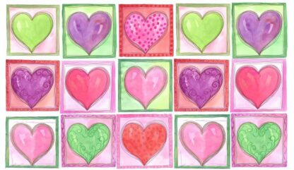 Heart Wallpaper is a kids mural with green, pink and purple hearts in geometric cubes from About Murals.