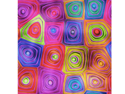 Hypnosis Wall Mural is a geometric wallpaper with rainbow colours, almost floral, shapes from About Murals.