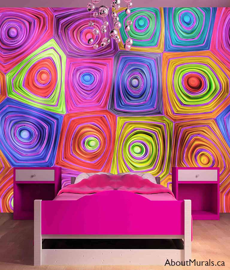 Hypnosis Wall Mural, as seen in this kids bedroom, features rainbow colours flowers from About Murals.