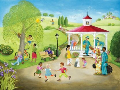 Kids Park Wallpaper is a children's mural of people enjoying a park on a sunny day from About Murals.