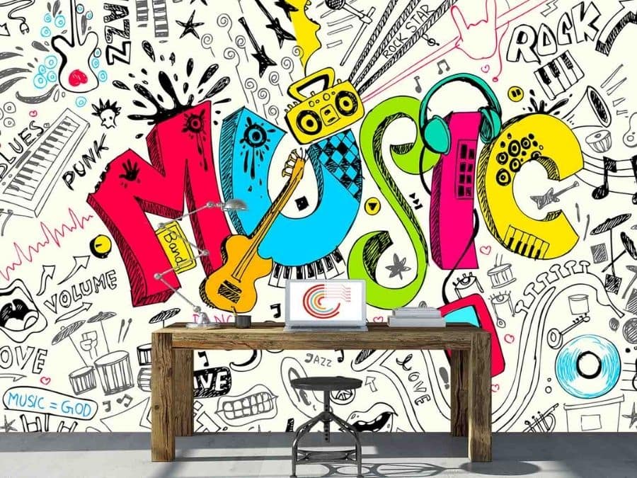 Graffiti Wall with Musical Car for Teen Boy Wall Tapestry Art for Home Decorations Dorm Decor Living Room Bedroom Bedspread, NYMB Music Guitar Brick Wall Tapestry Wall Hanging Multi5, 80X60in 