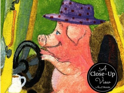 A close-up view of a pig from a kids farm wallpaper from About Murals.