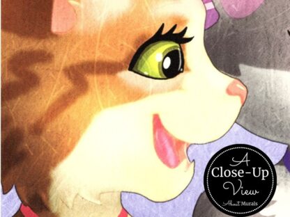 A close-up view of a cartoon cat from a princess wallpaper from About Murals