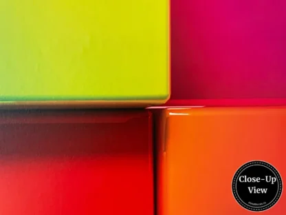 A closeup view of rainbow cubes wall mural sold by About Murals.