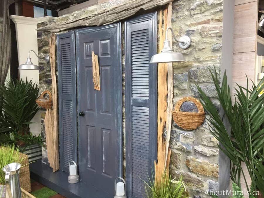 Stone Wall Mural, as seen on set at Cityline, features realistic grey stacked stones that almost look 3D. Stone wallpaper sold by AboutMurals.ca.