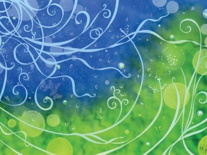 Summer Breeze Flower Wall Mural is a kids wallpaper with dandelions on a green and blue background from About Murals.