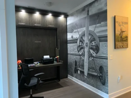 Custom wallpaper for office, like this photo mural of a vintage airplane, from About Murals.
