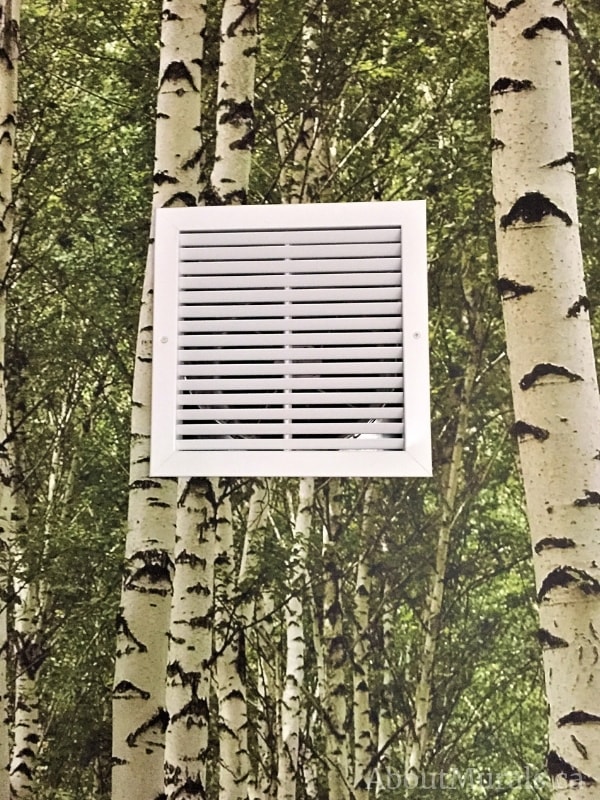 Forest Wallpaper, as seen on the wall behind this air duct, feels natural with its green birch trees. Easy wallpaper sold by AboutMurals.ca.