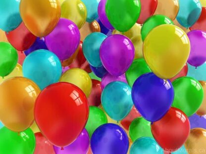 Balloon Wallpaper features a wall full of red, orange, yellow, green, blue and purple floating balloons from About Murals.