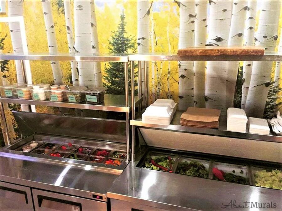 This Aspen tree wallpaper is perfect for commercial design. Supplied and installed by AboutMurals.ca at Pete & Kay Restaurant