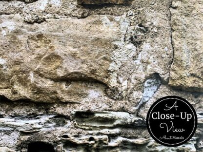 A Close-up View of Castle Stone Wallpaper, featuring brown textured stones and gritty mortar. Easy wallpaper sold by AboutMurals.ca.