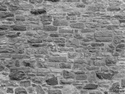 Grey Stone Wallpaper features a realistic, textured looking stacked stone wall that's almost 3D. Stone wall murals sold by AboutMurals.ca.