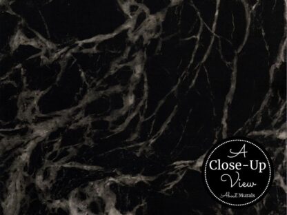 A close-up view of a black marble wallpaper from About Murals.