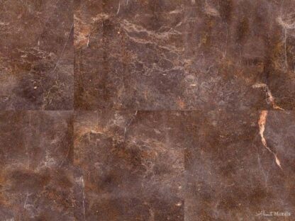 Dark Brown Marble Wallpaper creates rich looking walls with its large marble tiles with orange and gold veining throughout. Marble wallpaper sold by AboutMurals.ca.