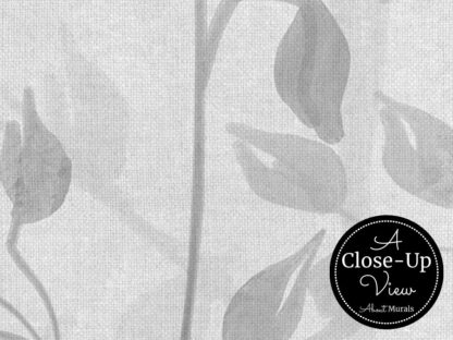 A close-up of simple leaves on a canvas background in a grey leaf wallpaper from About Murals.