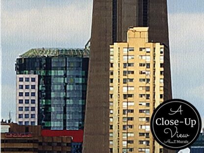 A close-up view of the CN Tower and skyscrapers in a Toronto Wallpaper from About Murals.