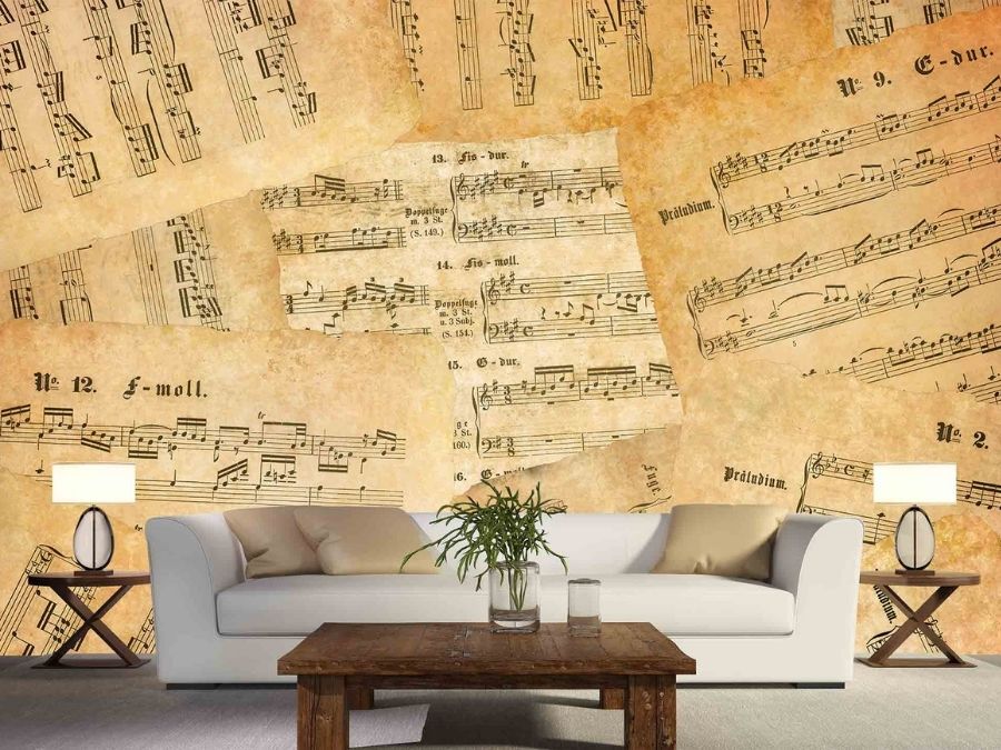 Notes of Old Music  Photo Wallpaper Wall Mural DECOR Paper Poster Free Paste