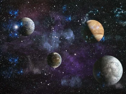Planets Wallpaper Mural is a kids mural of planets and stars somewhere in the universe from About Murals Canada.