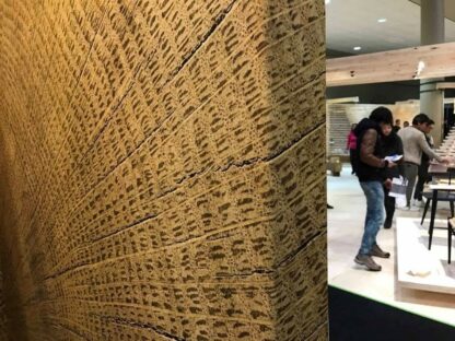 Wood Slice Wallpaper, as seen wrapped on this wall, is a photo mural of wood texture from About Murals.