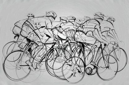 Cycling Wallpaper is a minimalist sport mural with line drawn bicycles competing in a bike race from About Murals.
