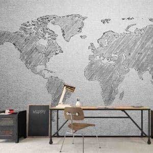 Shop wall murals, like this map wallpaper in an office, from About Murals.