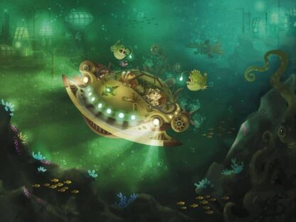 Sea Adventure Wallpaper is a kids mural of kitties in an underwater ship diving in deep water with fish, octopus and coral from About Murals.