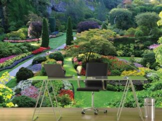 Flower Garden Wallpaper, as seen on the wall of this office, is a photo mural of The Butchart Gardens in Victoria, British Columbia, Canada from About Murals.