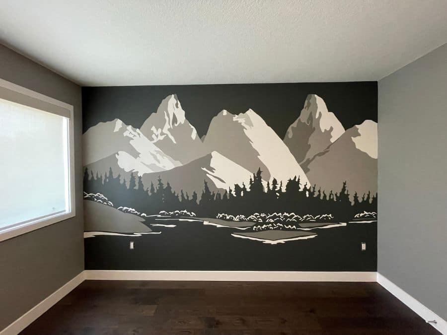 Painted murals, like this mural mountain in a Hamilton, Ontario nursery, created by wall painting artist Adrienne Scanlan of About Murals.