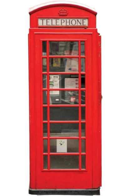 Phone Booth Wallpaper is a wall mural of a red telephone booth in a vintage English style from About Murals.
