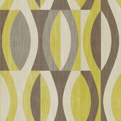 Retro Geometric Wallpaper is a wall mural with a gold, taupe and gray leaf design from About Murals.