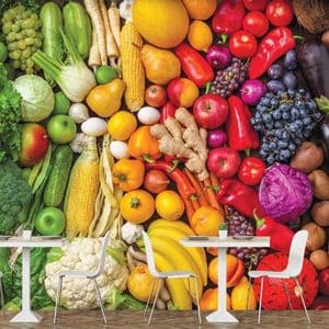 Shop wallpaper murals, like this food wallpaper in a restaurant, from About Murals.