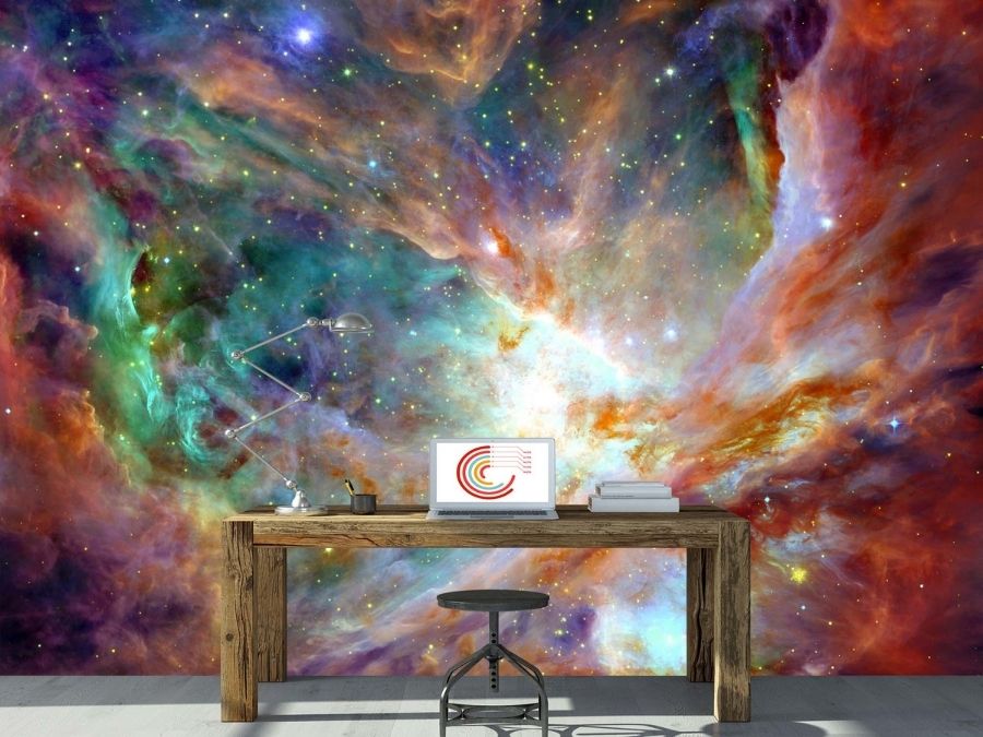 Shop our wallpaper deals, like this space wallpaper in a kids bedroom, from About Murals.