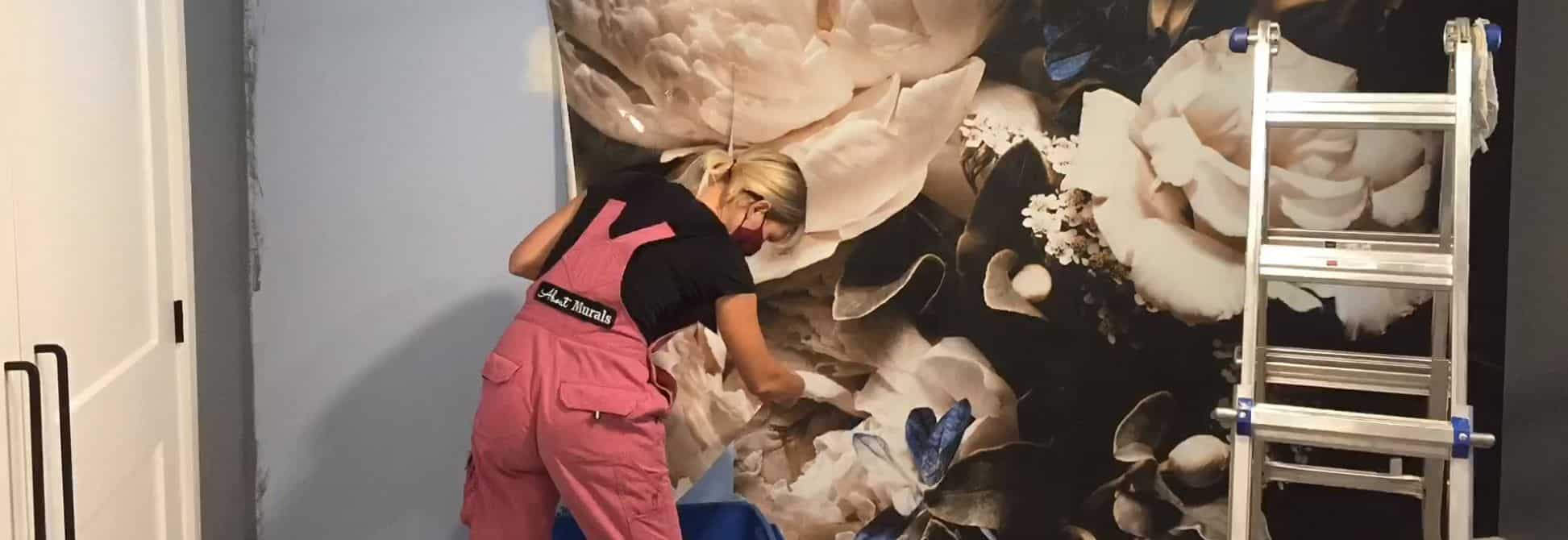 Wallpaper Services in Hamilton, Toronto and Niagara, like this black floral wallpaper installation in a bedroom, from About Murals.