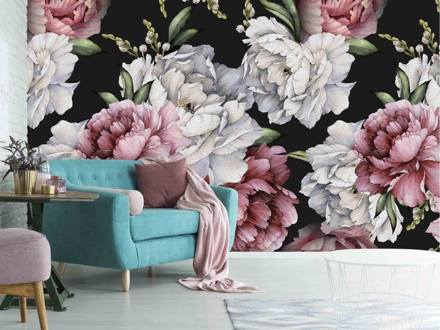 Shop from this wallpaper stores in Hamilton Ontario to find modern designs like this floral wall mural in a living room. Shop online from About Murals!