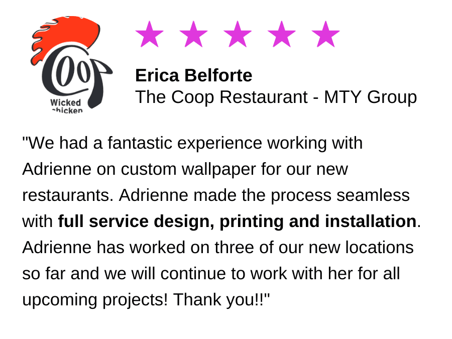 A review for custom wallpaper from The Coop Restaurant for About Murals.