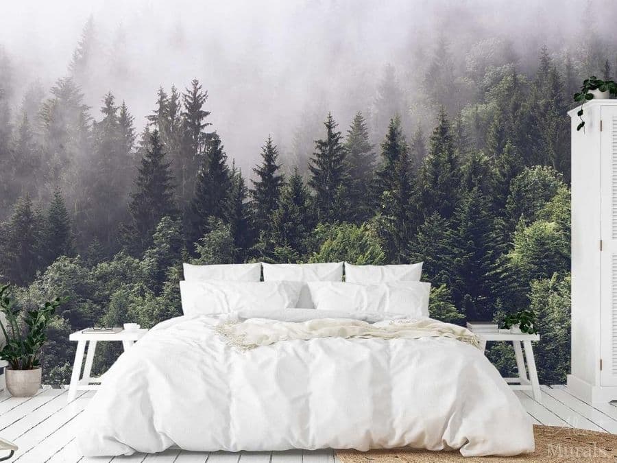 Shop eco wallpaper, like this nature foggy forest design, from About Murals