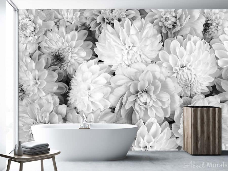 Shop non toxic wallpaper, like this black and white flower design, from About Murals