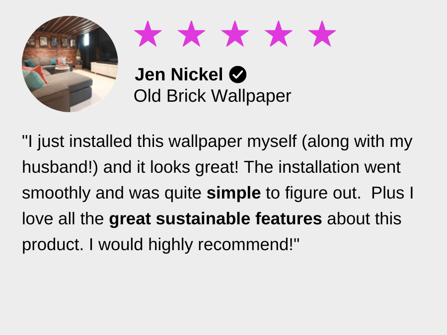 Sustainable wallpaper review from customer Jen for About Murals