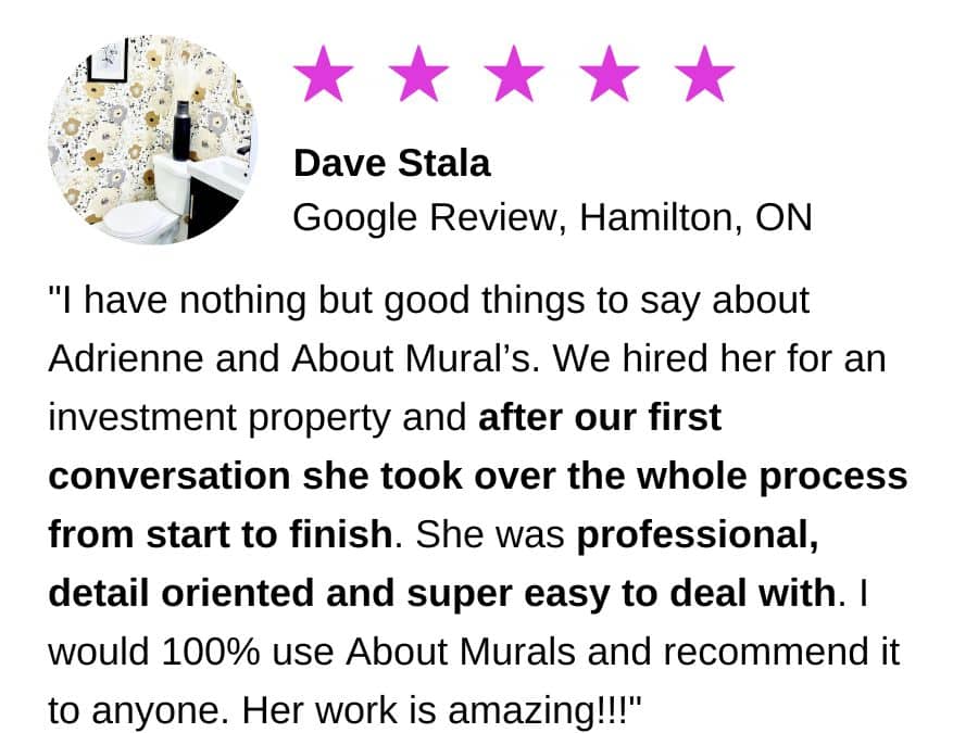 A review for a wallpaper installer Hamilton from customer Dava Stala.