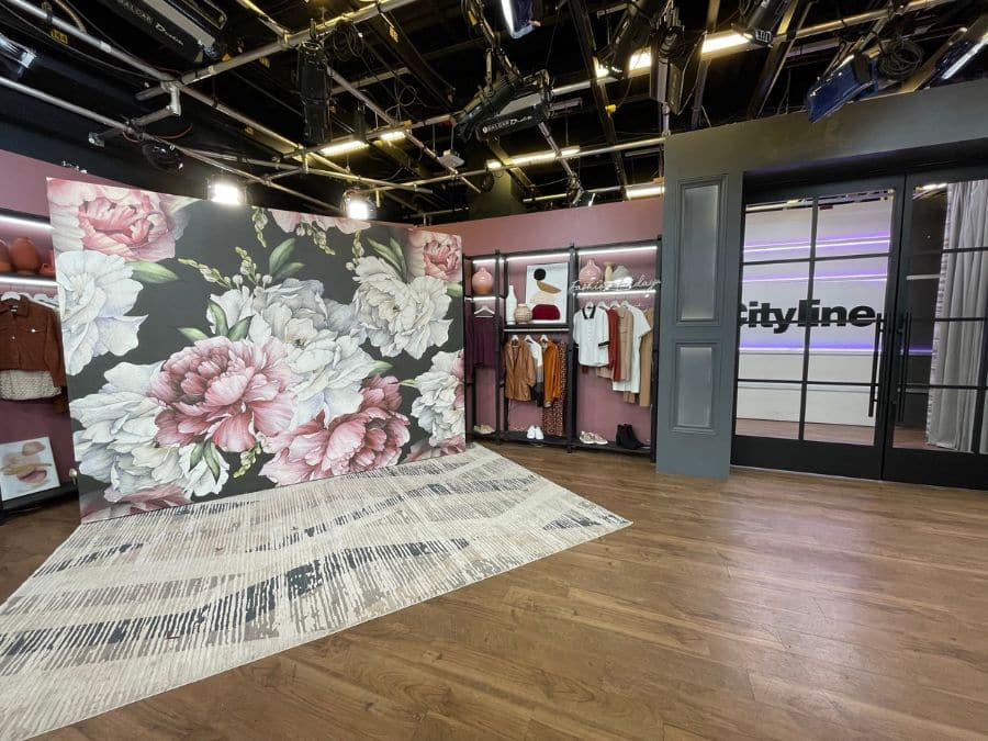 Black and PInk Floral Wallpaper, as seen on Cityline's Wallpapering Like a Pro episode, is a flower mural sold by About Murals.