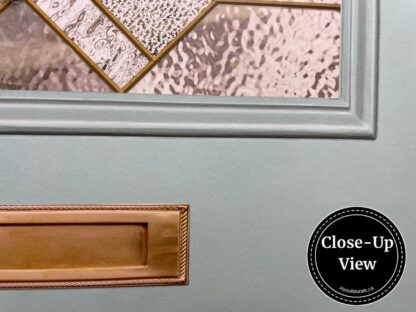 A close-up view of a blue dementia door wrap from About Murals Canada.