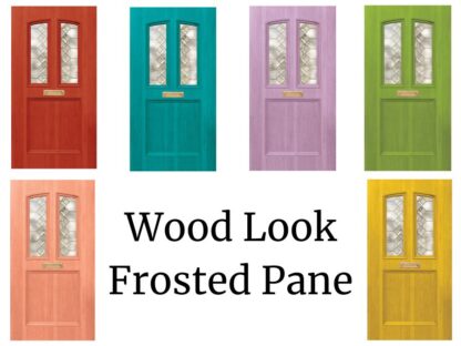 Dementia Door Wrap in a faux wood look with frosted window panes