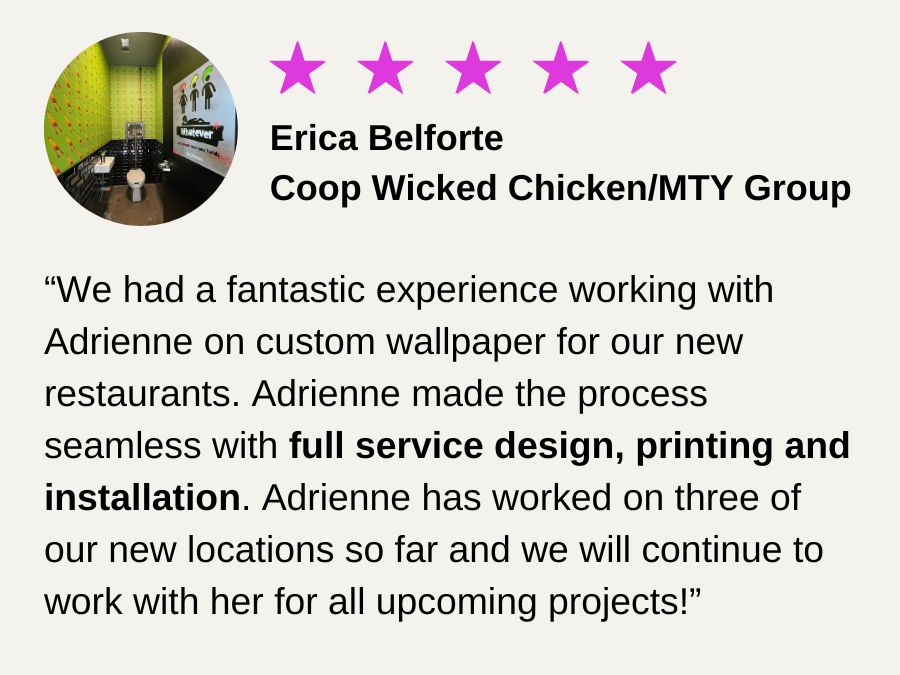 A wallpaper design restaurant review from a staff member at a restaurant franchise in Canada for About Murals.
