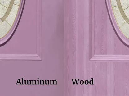 A close-up view of a dementia door decal in both aluminum and wood looks from About Murals
