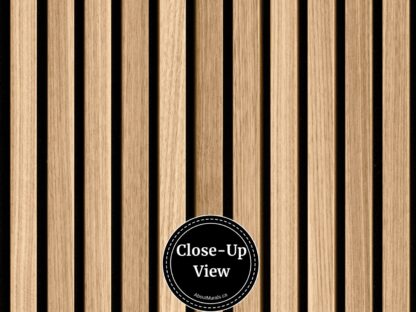 A close-up view of natural wooden slats wallpaper from About Murals